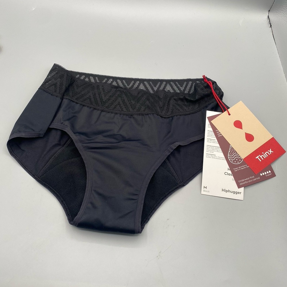 Thinx Period Proof Hiphugger Underwear Black Size M Super Absorbency